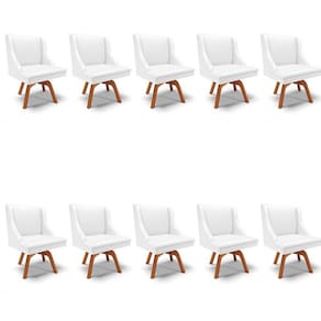 Kit 10 Cadeiras Estofadas para Sala de Jantar Base Giratória de Madeira Lia Sintético Branco - Ibiza