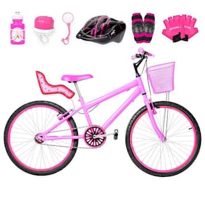 Bicicleta Infantil Aro 24 Alumínio Kit Premium Rosa E Pink