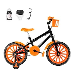 Bicicleta Infantil Aro 16 Nylon Preta e Laranja