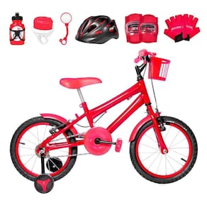 Bicicleta Infantil Aro 16 Alumínio Kit Proteção Vermelha