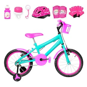 Bicicleta Infantil Aro 16 Alumínio Verde Água E Pink