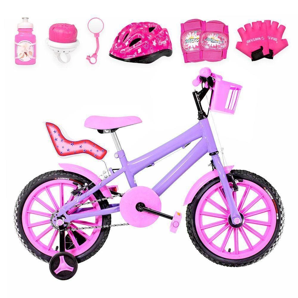 Bicicleta Infantil Aro 16 Nylon Lilás e Rosa
