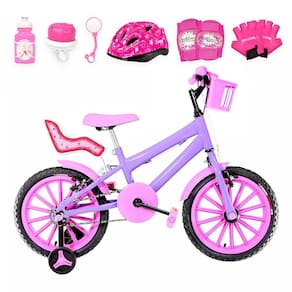 Bicicleta Infantil Aro 16 Nylon Lilás e Rosa
