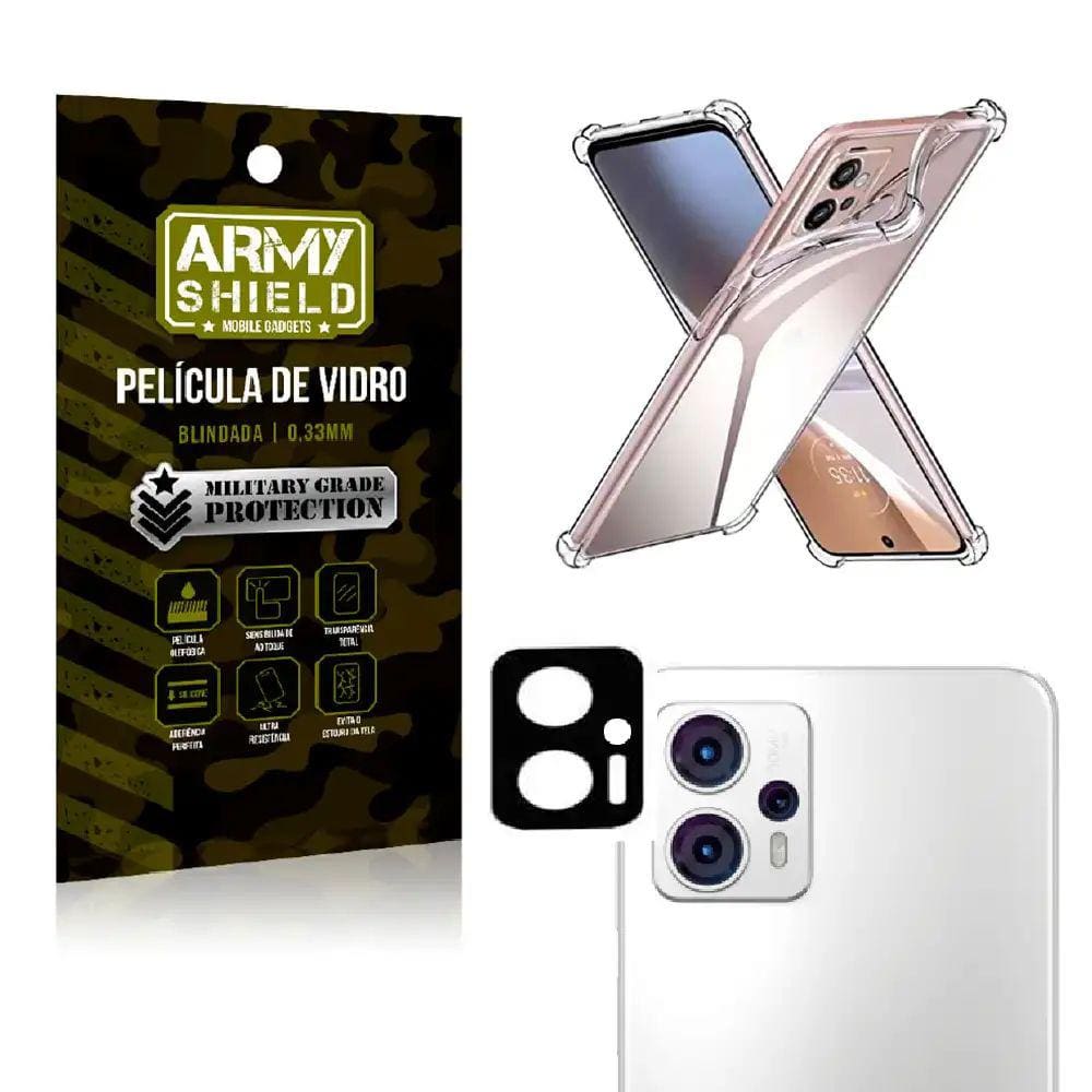Kit Capinha Moto E23 + Película de Câmera + Película de Vidro 3d Armyshield