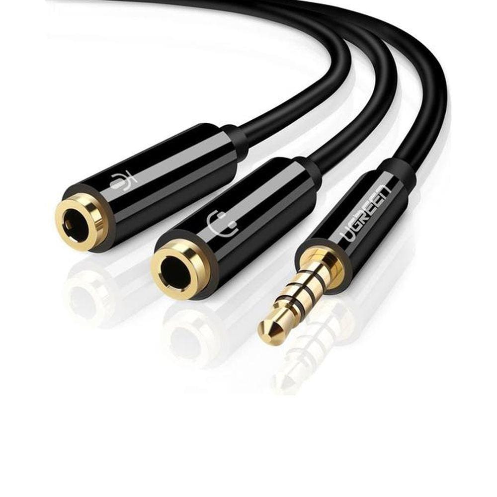 Cabo de Áudio P2 Macho para 2 P2 Fêmea Microfone Preto UGreen