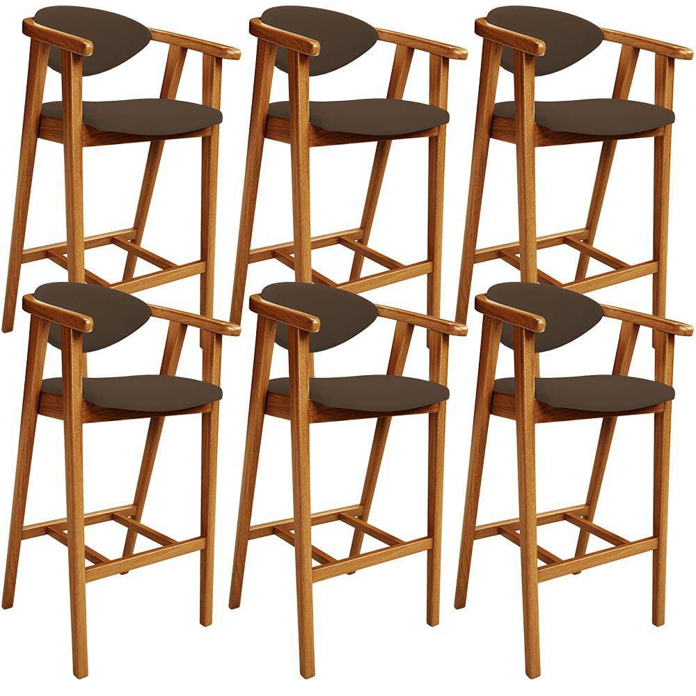 Kit 06 Banquetas Alta Para Cozinha Bancada Bar Sala de Jantar Fixa Cecília L02 Suede Marrom - Lyam