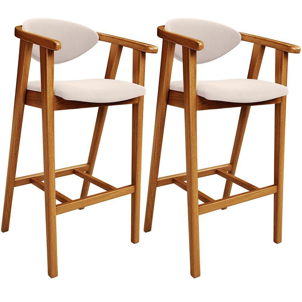 Kit 02 Banquetas Alta Para Cozinha Bancada Bar Sala de Jantar Fixa Cecília L02 Suede Bege - Lyam