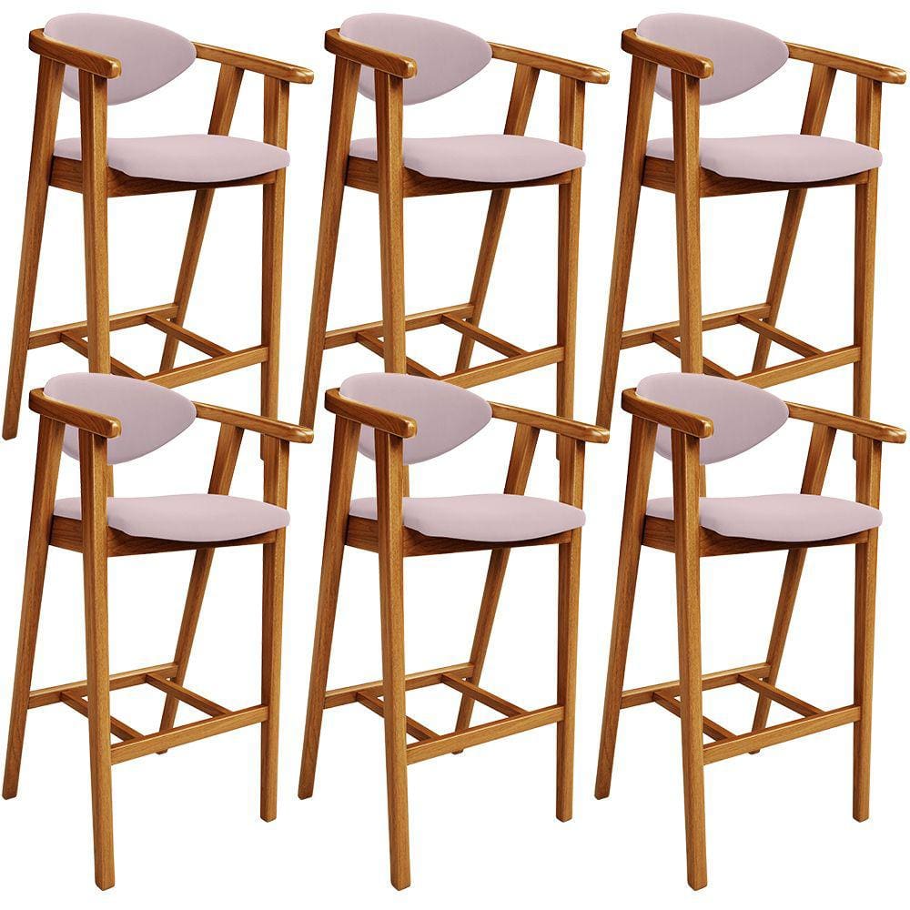 Kit 06 Banquetas Alta Para Cozinha Bancada Bar Sala de Jantar Fixa Cecília L02 Suede Rosê - Lyam