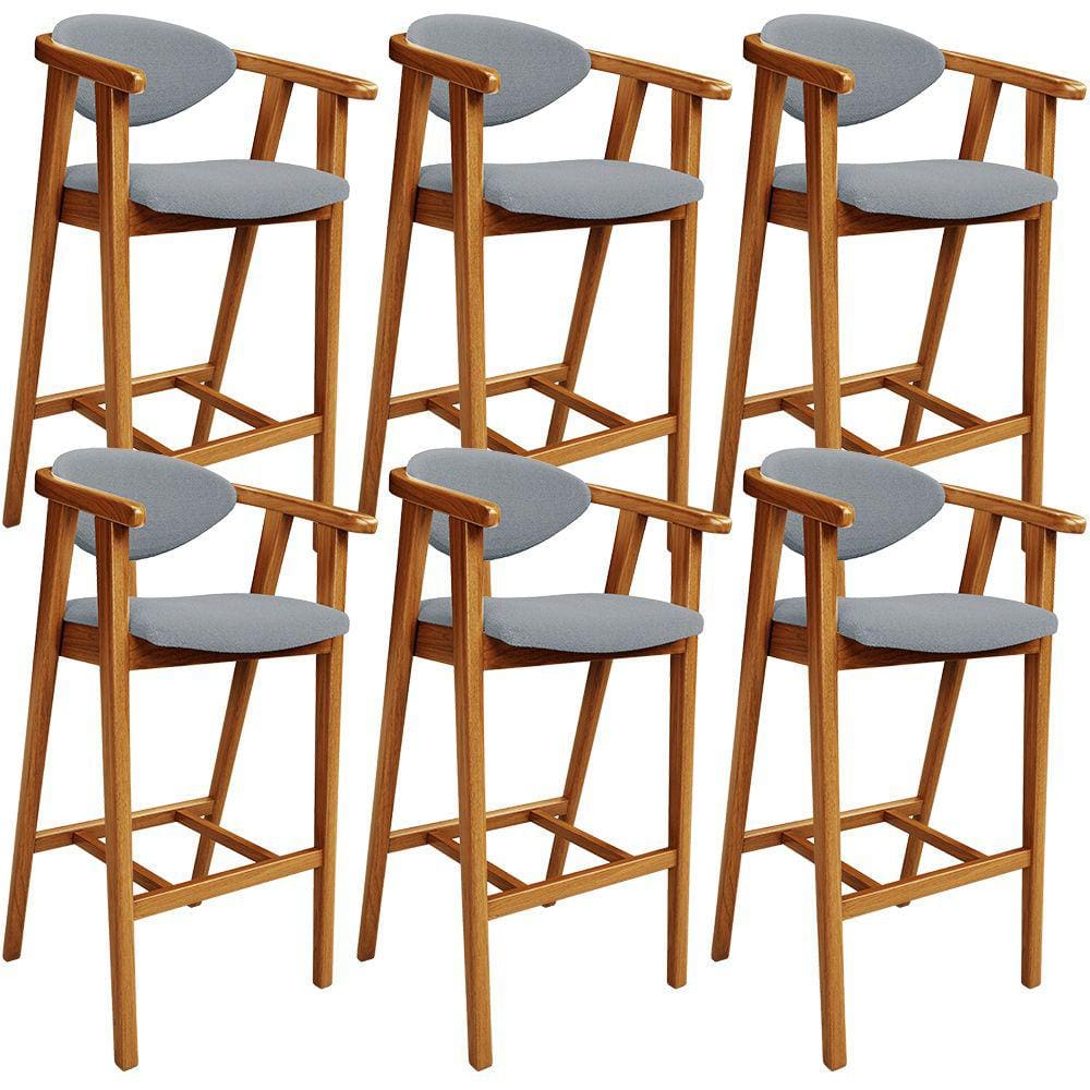 Kit 06 Banquetas Alta Para Cozinha Bancada Bar Sala de Jantar Fixa Cecília L02 Bouclê Cinza - Lyam