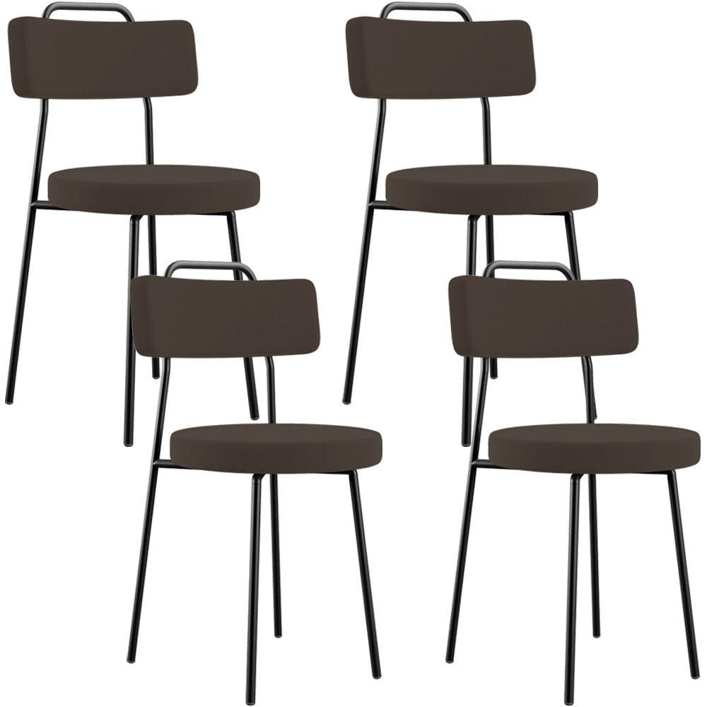 Kit 04 Cadeiras Decorativas Estofada Para Sala De Jantar Barcelona L02 Suede Marrom - Lyam Decor
