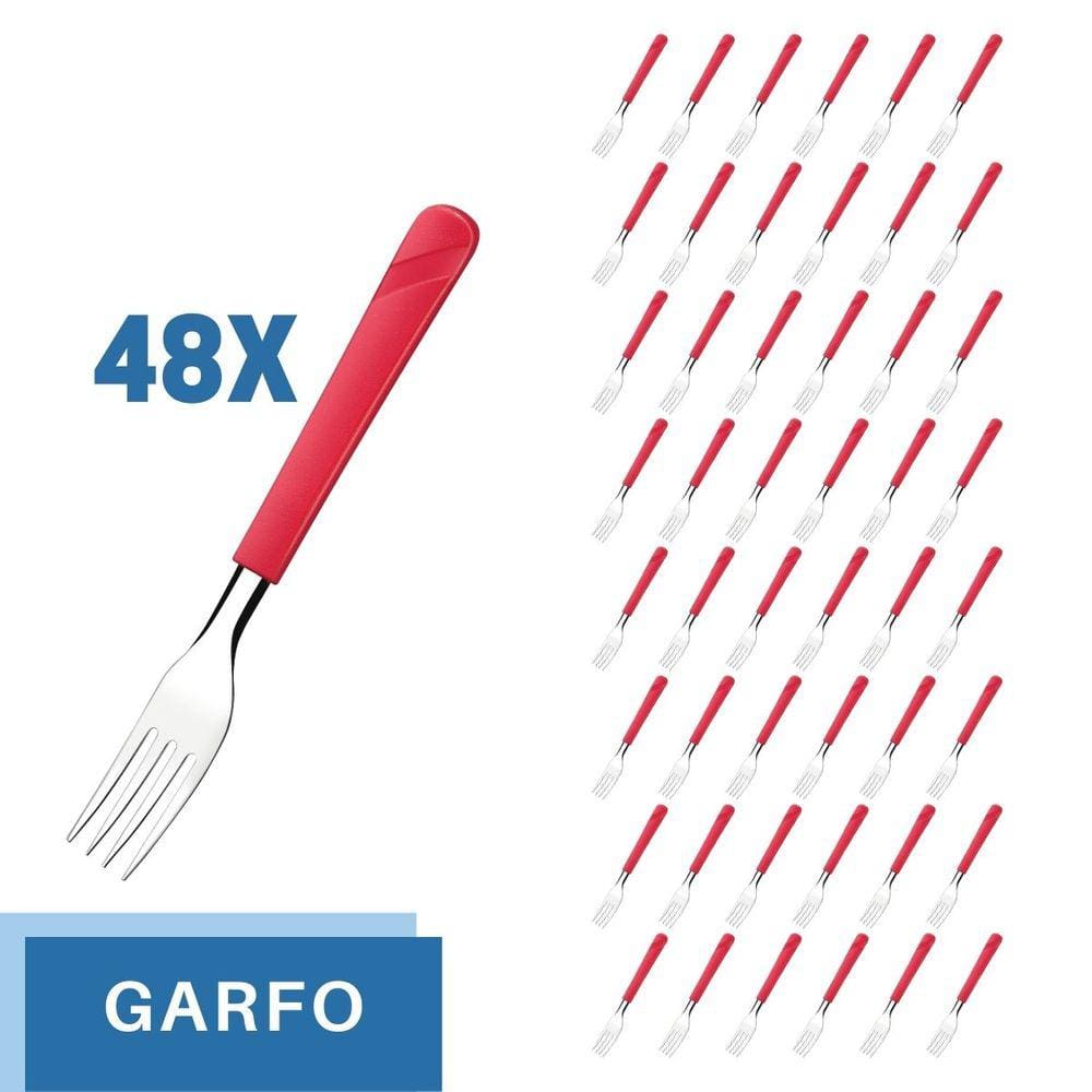 Conjunto 48 Garfos Aço Inox Cabo Plástico Vermelho Luna