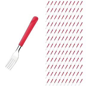 Jogo 120 Garfos Aço Inox e Plástico Vermelho Linha Luna
