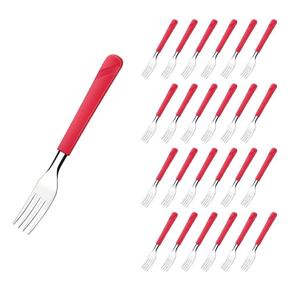 Jogo 24 Garfos Aço Inox e Plástico Vermelho Linha Luna