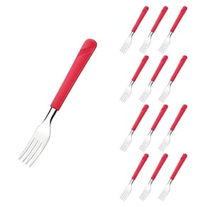 Jogo 12 Garfos Aço Inox e Plástico Vermelho Linha Luna
