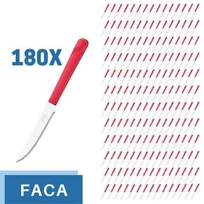 Conjunto 180 Facas Aço Inox Cabo Plástico Vermelho Luna