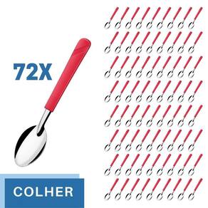 72 Colheres de Sopa Aço Inox Cabo Plástico Vermelho Luna