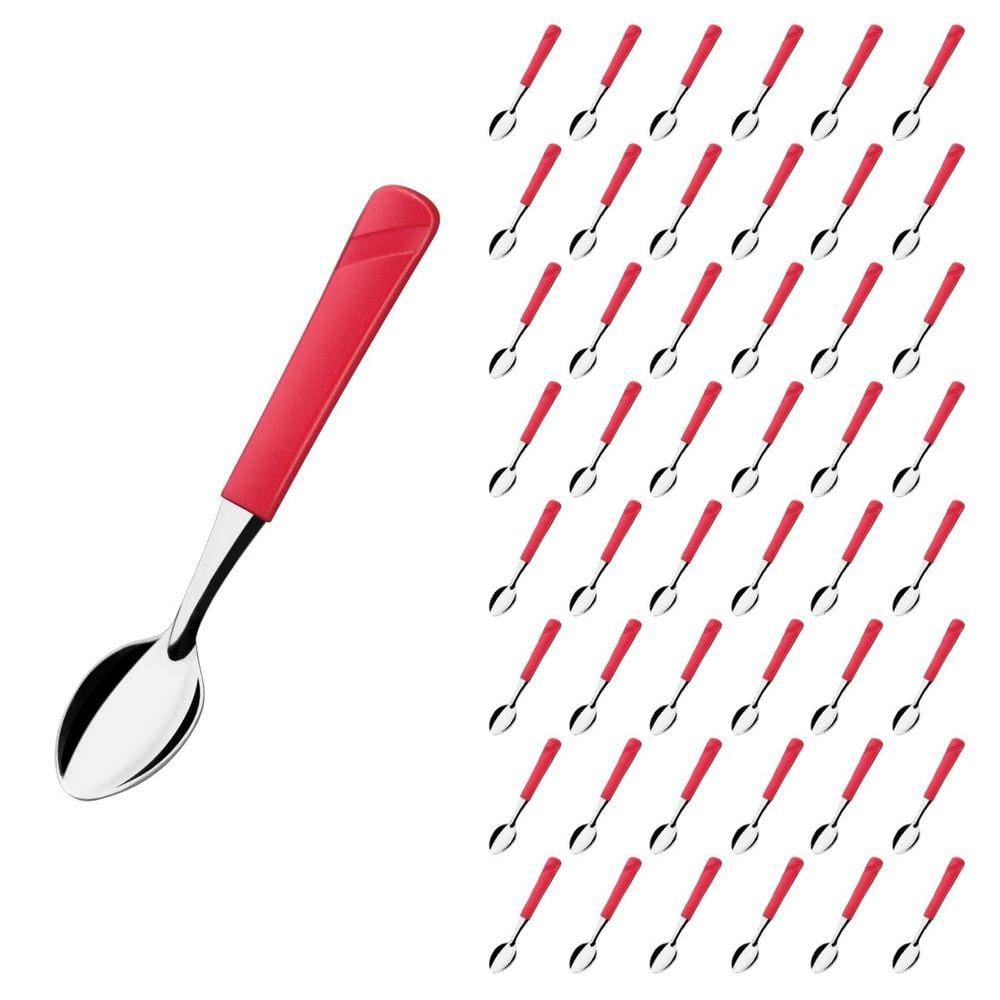 Kit 48 Colher de Chá Vermelho Luna Aço Inox Restaurante