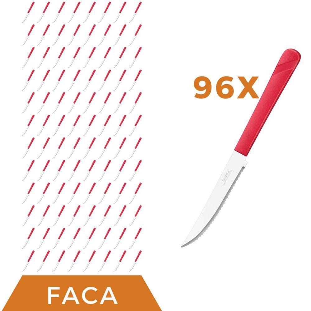 Kit 96 Peças Facas Aço Inox Plástico Vermelho Luna Almoço