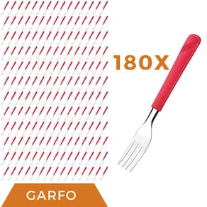 Kit 180 Peças Garfos Aço Inox Plástico Vermelho Luna Almoço