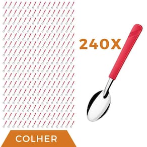 Jogo 240 Peças Colher de Sopa Vermelho Aço Inox Luna Almoço