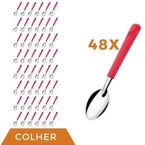 Jogo 48 Peças Colher de Sopa Vermelho Aço Inox Luna Almoço