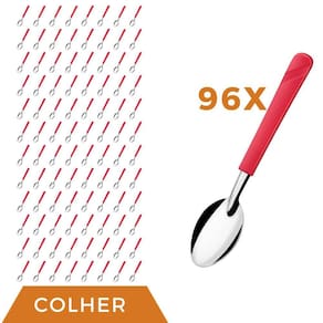 Jogo 96 Peças Colher de Sopa Vermelho Aço Inox Luna Almoço