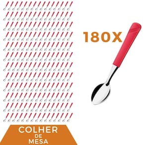 Jogo 180 Peças Colher de Chá Vermelho Aço Inox Luna Almoço