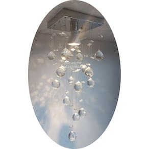 Lustre De Cristal Para Hall, Com Base Inox 14x14cm Com Lâmpada BQ Inclusa