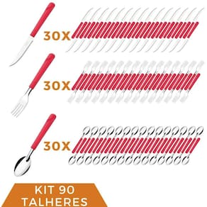 Talheres Faca Colher Garfo Aço Inox Vermelho Luna - 90 un