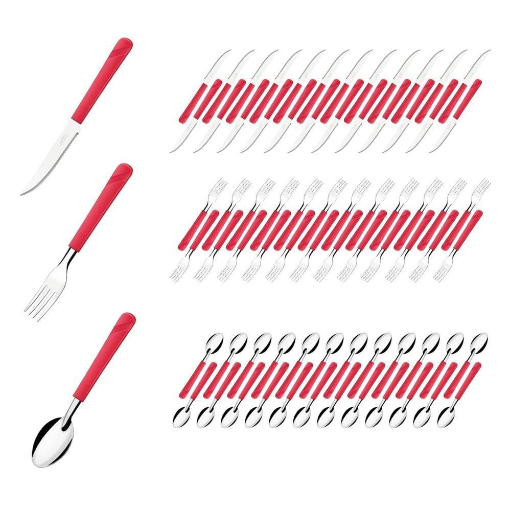 72 Talher Faca Garfo Colher Inox Vermelho Linha Luna Casa