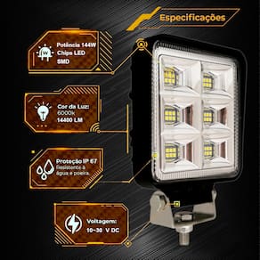 Farol Milha 48 Led Extra Forte 144w 12/24v LE-6721 Caminhão Trator