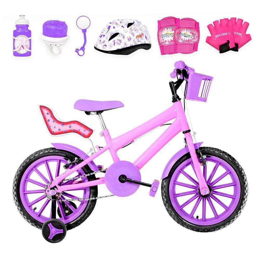 Bicicleta Infantil Aro 16 Nylon Rosa e Lilás