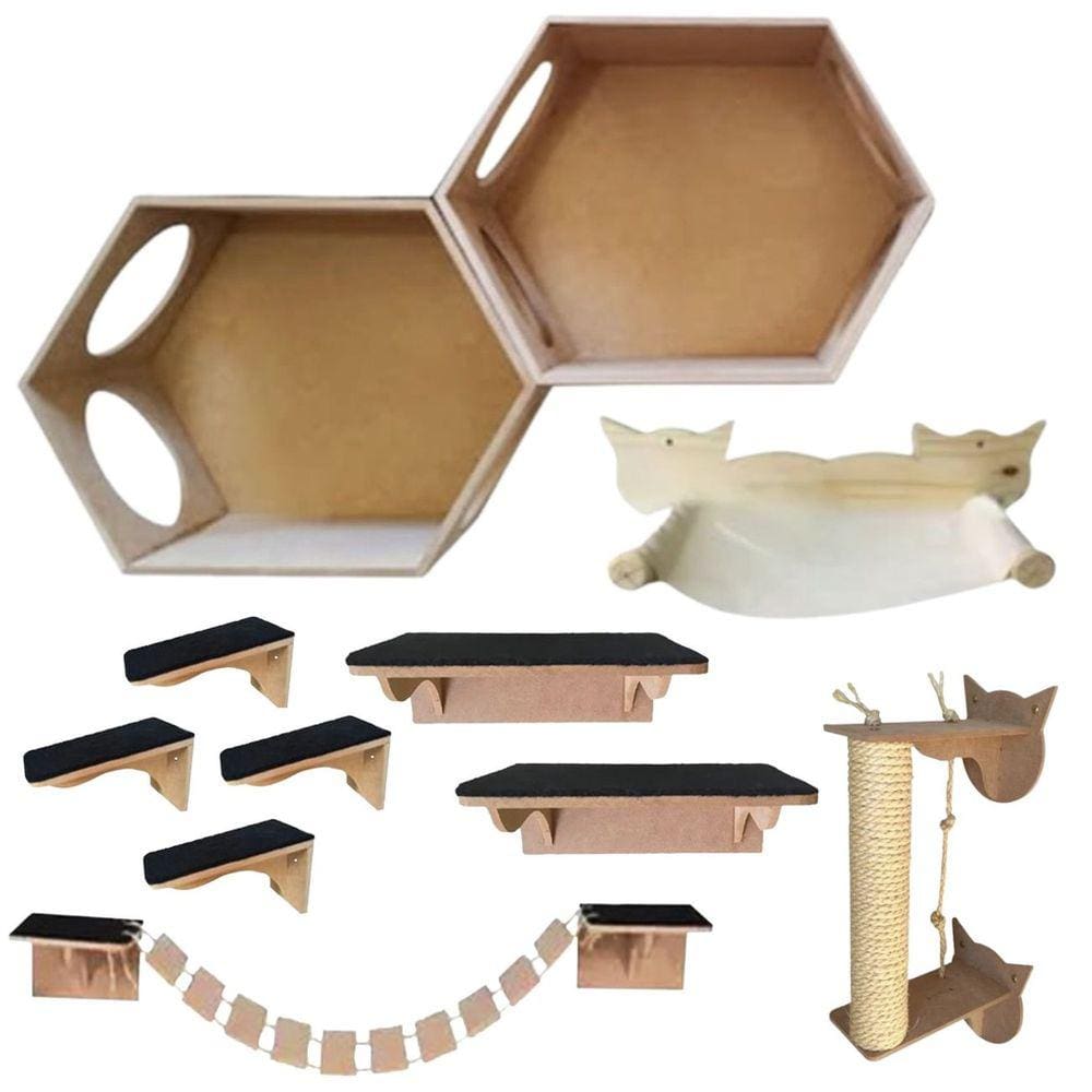 Kit Playground Para Gato Com Rede E Arranhador 11 Pçs