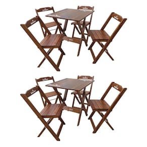 Kit 2 Conjuntos Mesa Dobrável Madeira 70x70 Com 4 Cadeiras Personalizada Hei Imbuia - Cor: Marrom