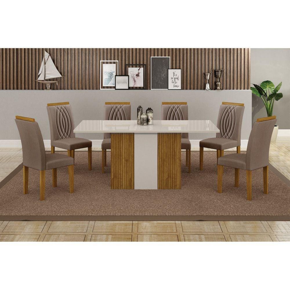 Sala de Jantar Mesa 160cm 6 Cadeiras Doha Freijó/Off