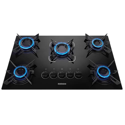 imagem-Cooktop 5 Bocas a Gás Itatiaia Electra Glass Mesa de Vidro Acendimento Superautomático Preto Bivolt