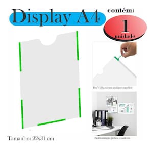 Display A4 Expositor Porta Folhas Quadro Avisos Parede Petg