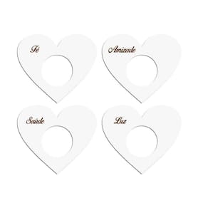 Porta Guardanapo Coração Desejos Kit 4 Peças 7,5cmx6,5cm - Cria Arte Laser Branco