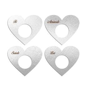 Porta Guardanapo Coração Desejos Kit 4 Peças 7,5cmx6,5cm - Cria Arte Laser Prata