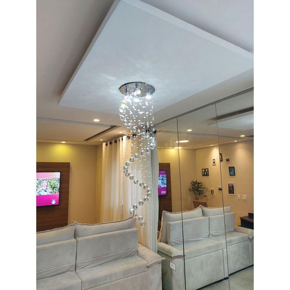 Lustre De Cristal Espiral Para Recepção Com Base De Inox 30cm De Diâmetro