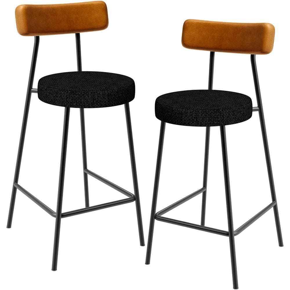 Kit 02 Banquetas Baixa Cozinha Sala Jantar Bancada Milão L02 Couríssimo Whisky Chumbo -LyamDecor