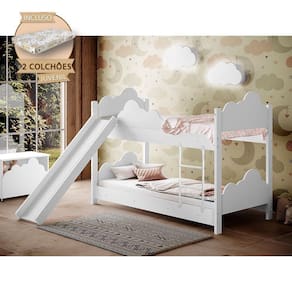 Beliche Infantil Montessoriana Com Colchões E Escorregador Juvenil Marina - Branca - Branco