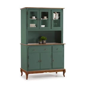 Cristaleira Arca e Oratório 6 Portas 2 Gavetas com Pés Luis Xv 60632 Linz Móveis - Verde Musgo/Imbuia