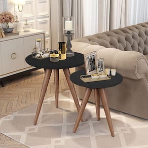 Mesa Lateral Decorativa Redonda Pés Palito - Preta - Preto