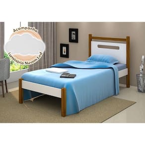 Cama De Solteiro Design Eloa Branco Com Amêndoa Acompanha Luminária Led - Branco