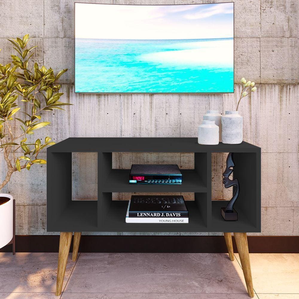 Rack Para Tv Paris Com 4 Nichos Com Pés Retrô - Preto - Preto