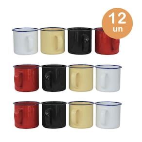 Kit 12 caneca esmaltada 150 ml xícara café chá suco retrô