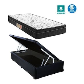 Cama Box Baú Solteiro Conforto Sintético Preto + Colchão Solteiro Conforto Espuma D33 Com EPS 26x88x188