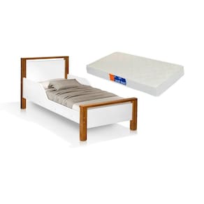 cama infantil estilo retro pés de madeira branco/marrom com colchão