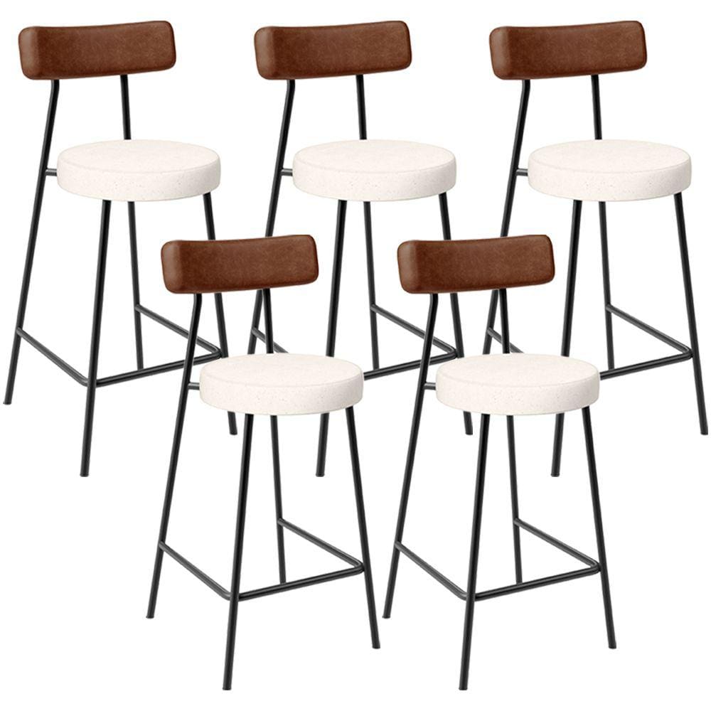 Kit 05 Banquetas Baixa Cozinha Sala De Jantar Milão L02 Couríssimo Marrom Linho Cru -LyamDecor